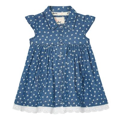 Baby girls' blue chambray leaf print shirt dress